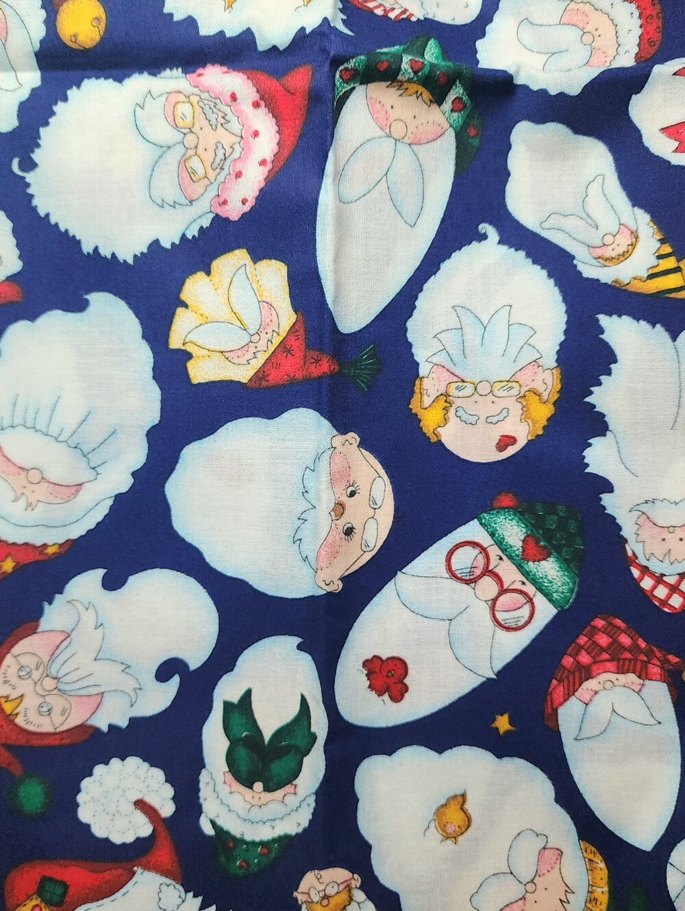 Daisy Kingdom 1998 All Over Santa Faces Blue Christmas Cotton Fabric